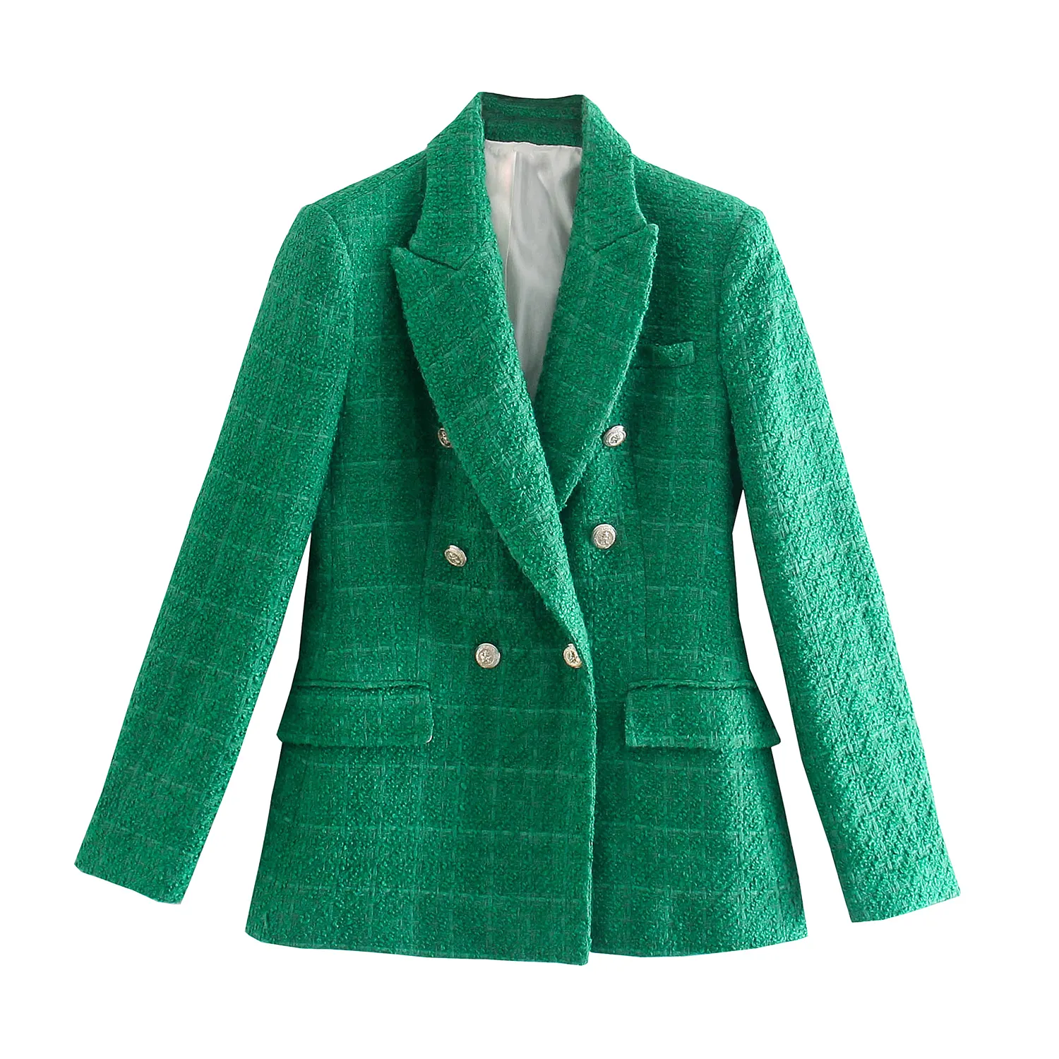 2 Colorway notched collar double breasted slim fit women fashion tweed blazer