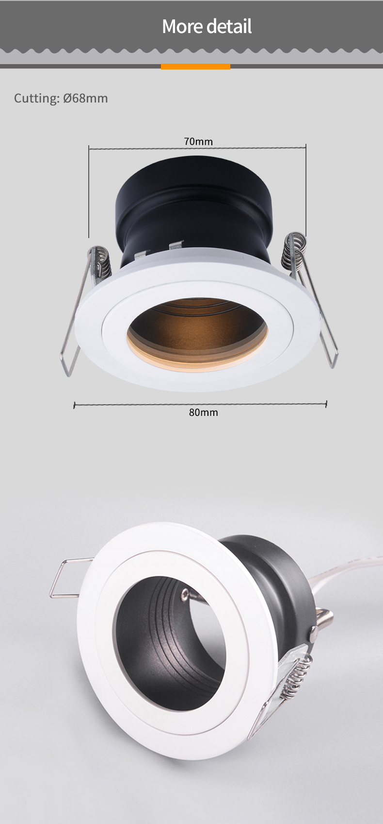 Round Anti Glare Downlights Mr16 Housing Pure Aluminium 50000 Life Span
