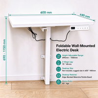 Bureau électrique mural réglable en hauteur à une seule jambe, pliable, pour position assise ou debout, idéal pour le télétravail et les petits espaces