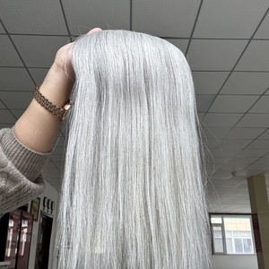Topper de cheveux humains européens à double tirage de couleur sel et poivre pour cheveux clairsemés Topper de cheveux gris argenté à densité de lumière - Product Image 6