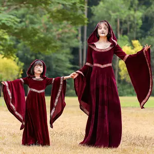 Fantasia de halloween para crianças, traje de capuz para adultos, medievais, europeus, retrô, vermelho, traje de vampiro