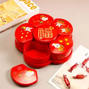 Grosir Plastik 6 Kompartemen Liburan Tradisional Cina Kotak Permen Wadah Penyimpanan Buah Kering