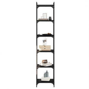 Libreria a 6 Ripiani in Legno Ingegnerizzato Nero D0100H5XV6T 15.7x11.8x74, Scaffale Moderno Minimalista Autoportante per Soggiorno - Product Image 1