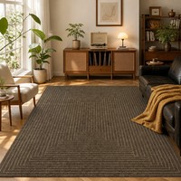 Modern Sisal Look Area Rug Coffee Brown Woven Texture Carpet Large Bordered Design Durable Rug for Living Room Home Decor