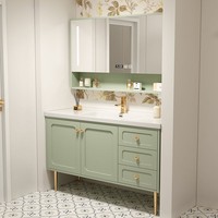 Meuble-lavabo de salle de bain autoportant en bois massif, moderne et luxueux, avec miroir intelligent et lavabo – Taille personnalisable, idéal pour villa, couleurs disponibles
