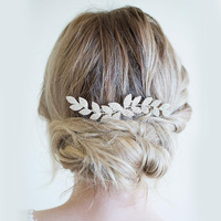 Haarnadel mit Strasssteinen und Blattmotiv im Western-Stil aus Legierung, Luxuriöse Mode-Haarspangen für Mädchen, Braut-Haarkamm-Accessoires