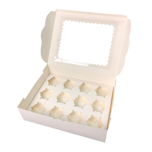 Wholesale 12 Pack Cupcake Boxes White Cardboard Pastry Sweet Muffin Cup Cake Box Dessert Packaging With Window