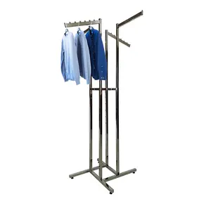 Commercial Grade 4 Arms Clothes Display Stand Mall Clothing Hanging Rack Adjustable Height