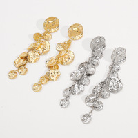 Boucles d'oreilles pendantes longues en métal texturé exagéré, avec pendentif multi-disques, pour femme, tendance