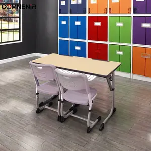 Modern White School Furniture Wooden Frame Metal Computer Table For Home Office School Classroom Living Room Or Bedroom Use