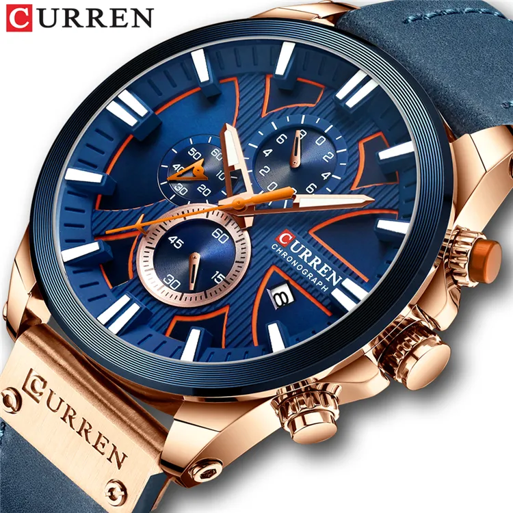 CURREN Watch 8346 Relogio Masculino Fashion Gift for Men Chronograph Sport Mens Quartz Clock Leather Male original watch