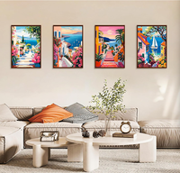 Peintures de paysages marins modernes – Kit de peinture DIY 4 pièces pour adultes – Peinture acrylique imprimée numériquement, pinceaux en bois, chevalet, décoration écologique pour la maison