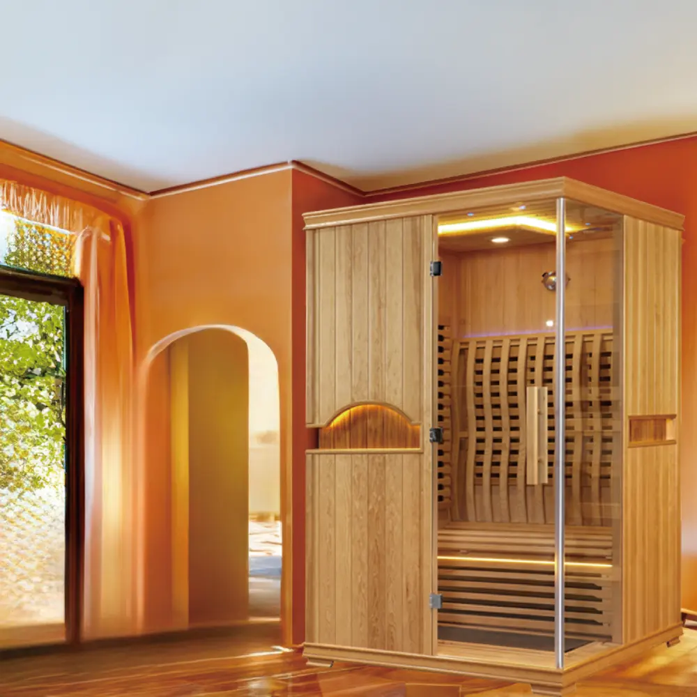 Sauna infrarouge à spectre complet pour 3 personnes avec contrôle numérique de la pruche Sauna intérieur infrarouge à chaleur douce Bain en bois