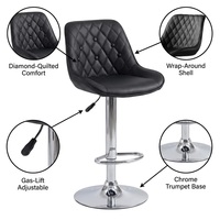 Tabouret de bar de luxe en cuir noir pour cuisine, bar, café, base en métal, dossier enveloppant à points diamant, chaise de comptoir pivotante réglable