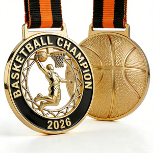 Médailles personnalisées en métal, alliage de zinc doré, pour les champions de basketball, de football, de course à pied, avec cordon - Product Image 1