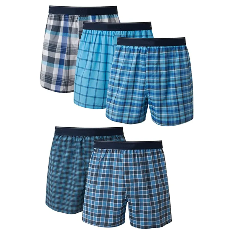 Manufacturer Men's Underwear Shorts Plaid Boxers Underwear 100% Cotton Customized Pattern