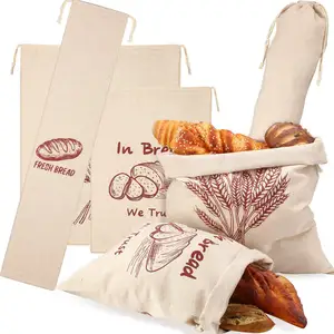 Custom printed Linen Storage Bread Bag for Groercy Vegetables bread bags Cotton Drawstring Eco-friendly Canvas