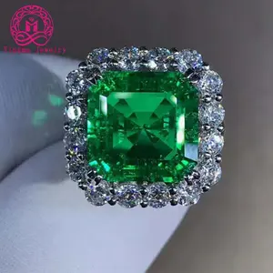 Damen 18 Karat Weißgold Moissan ite Diamond Emerald Gold Ring