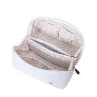 Trousse de Maquillage Blanche Gaufrée avec Séparateurs et Poches Élastiques, Double Fermeture Éclair, Poignée, Organisateur de Voyage OEM ODM