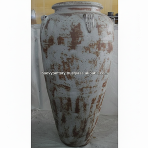 Macetas de estilo rústico para exteriores, macetas de estilo vietnamita, con acabado acristalado, redondas y altas - Product Image 1