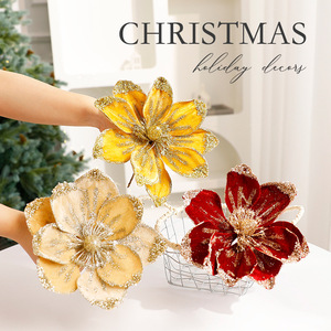 High Quality 22cm Velvet Artificial Flower Glitter Poinsettias Christmas <b>Tree</b> Decorations Factory Durable Fashionable - Product Image 1