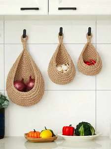 Wall Hanging Fruit Basket Bohemian Style Handwoven Wall Hanging Baskets for Kitchen Potato Onion <b>Vegetable</b> <b>Storage</b> Basket - Product Image 6