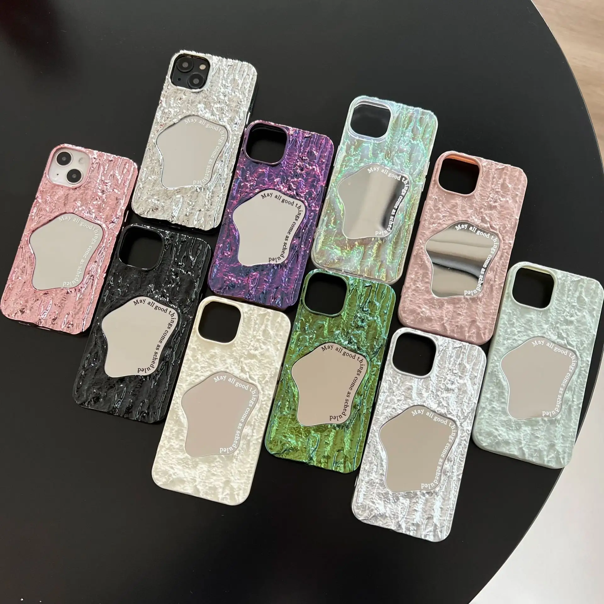 INS specchio irregolare 3D rugoso Rock Texture Cover antiurto per iPhone 13 11 12 14 Pro Max custodia per cellulare Glitter di lusso