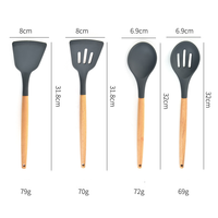 Set Peralatan Dapur Silikon Waldo 8 Buah dengan Wadah Penyimpanan, Gagang Kayu Anti-Selip, Aman untuk Mesin Cuci Piring, untuk Rumah, Restoran, dan Memanggang