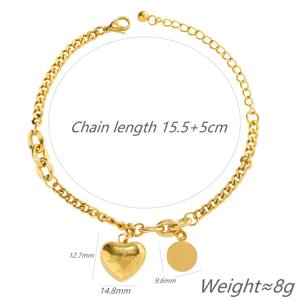 Stainless Steel Gold Plated Link <b>Chain</b> Heart Pendant Bracelet-Trendy Engraved Design Versatile Light Luxury Party Jewelry - Product Image 2