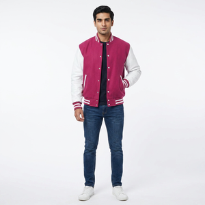 Varsity <b>Jacket</b> Custom Red Wool Body and <b>White</b> Leather Sleeve Baseball Letterman <b>Jackets</b> - Product Image 1