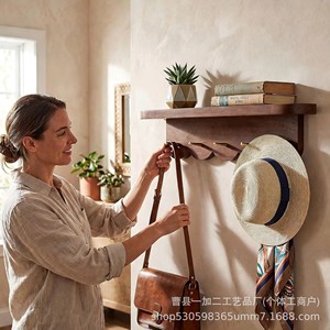 Wooden Entryway <b>Coat</b> Rack <b>With</b> <b>Hooks</b> Solid Wood Wall Mounted Storage <b>Shelf</b> For Bedroom Living Room Decorative Flower Stand - Product Image 1