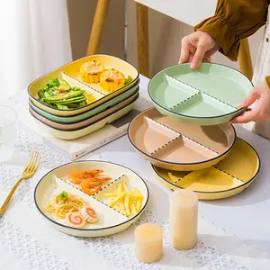 Wholesale Household Restaurant 2 Grid 3 Divided Snack Tray Porcelain Serving Dishes Breakfast Plates Ceramic Plate