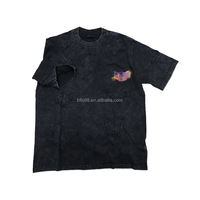 Camiseta de mezclilla personalizada para hombre, talla grande, manga corta, cuello redondo, estampado de letras con pedrería, diseño casual de algodón tejido en la espalda