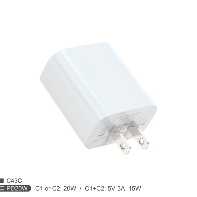 NEEXXT C43CUS C43CEU C43CUK High Quality Dual Type C Wall Charger 20W PD Fast Charging USB-C for Laptop & Smart Watch 5V/3A
