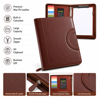 Portafolio de Cuero A4 con Cierre y Asa, Calculadora, Portapapeles, Bolsa de Documentos de PU Encerado Premium para Reuniones, con Logotipo Personalizado