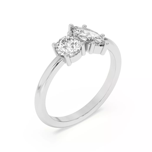 Solid 18K Gold Two Stone Engagement <b>Ring</b>, Round & Marquise Cut Prong Set Lab Grown Diamond Toi Et Moi Women Wedding Jewelry - Product Image 4