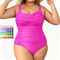 Maillot de bain une pièce grande taille push-up amincissant pour femme, style vintage froncé avec bord festonné et larges bretelles, vente en gros OEM Monokini