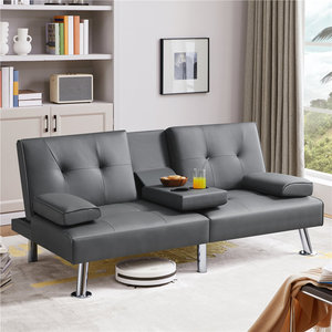 Salon Fantaisie Faux Cuir Futon Canapé-lit Convertible Canapé-lit avec Pieds en Métal Chromé - Product Image 3