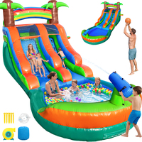 Tobogán Acuático Inflable, Parque Acuático, Equipo de Juego, Bote a Motor, Tobogán Acuático Doble Inflable Comercial con Piscina para Adultos