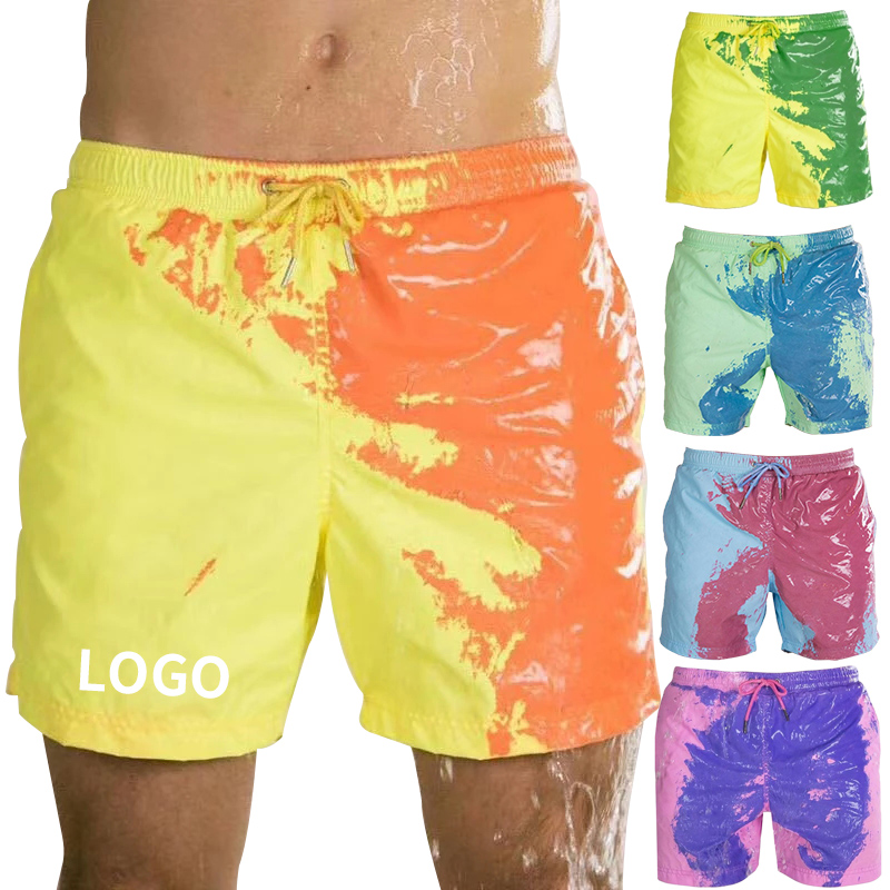 Custom Men's Sports Quick Dry Temperature Sensitive Swimsuits Color Changing Swim Trunks Board Shorts