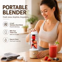 Mini-mixeur portable 450 ml en gros, avec 6 lames en acier inoxydable, USB, pour glace pilée et jus, idéal pour la maison, le camping-car, l'extérieur et l'usage commercial