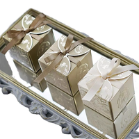 Boîte cadeau de luxe en papier ivoire avec impression dorée, pour mariage, fête, petite boîte à bonbons cubique