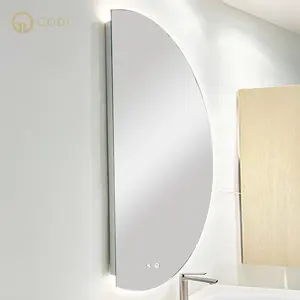 GODI大型不规则半月形磨砂圆形无框发光二极管镜子背光设计浴室墙壁装饰带灯镜子