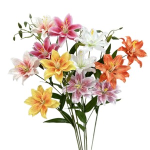 Fleurs de lys artificielles Meng Jie à double pétale en soie, bouquet imperméable pour décoration intérieure et accessoires de mariage - Product Image 5
