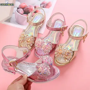 Conyson hot sale summer new fashion korean size 26-36 Children's baby sequins pearl princess shoes kids girl dancing shoes