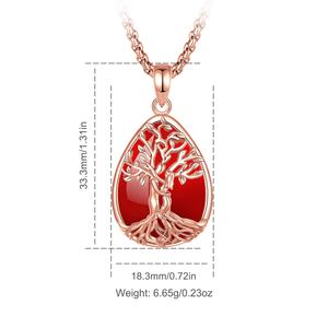Pendentif Arbre de Vie en Plaqué Or Rose avec Incrustation de Cornaline Rouge en Forme de Larme, Bijou Spirituel et Énergisant pour Boutiques de Mode - Product Image 2