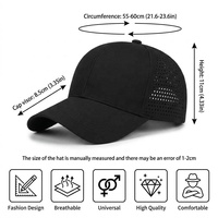 Gorra de Béisbol de 6 Paneles, de Secado Rápido, Perforada con Corte Láser, Ligera, Transpirable, Ajustable, Lisa, Deportiva, para Hombres y Mujeres