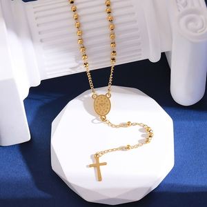 Collar de Rosario al por Mayor con Colgante de Cruz con Patrón Católico de Jesús, Cuentas de Acero Inoxidable de 6 mm - Product Image 2