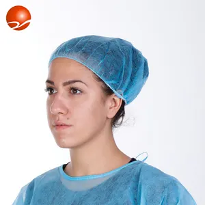 中国供应商一次性医用无纺布蓬松圆帽护士医生帽带松紧带