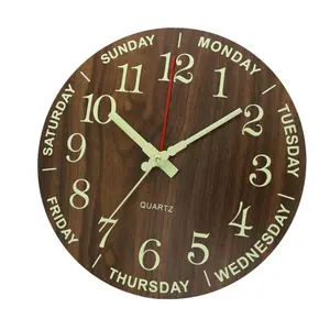 ノベルティ家の装飾木製LED壁時計針表示時間カレンダー温度装飾デジタル壁時計